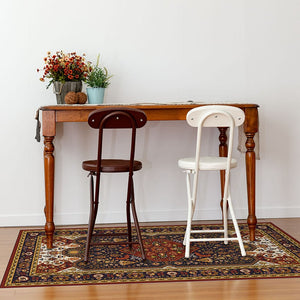 Red vinyl mat inspired by authenticate Persian rugs in a hallway