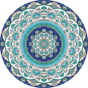 Mandala style round Turquoise color vinyl mat area rug