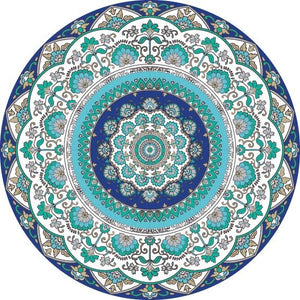 Mandala style round Turquoise color vinyl mat area rug