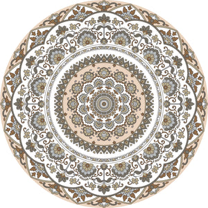 Mandala style round beige color vinyl mat area rug