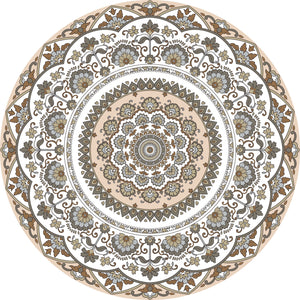 Mandala style round beige color vinyl mat area rug