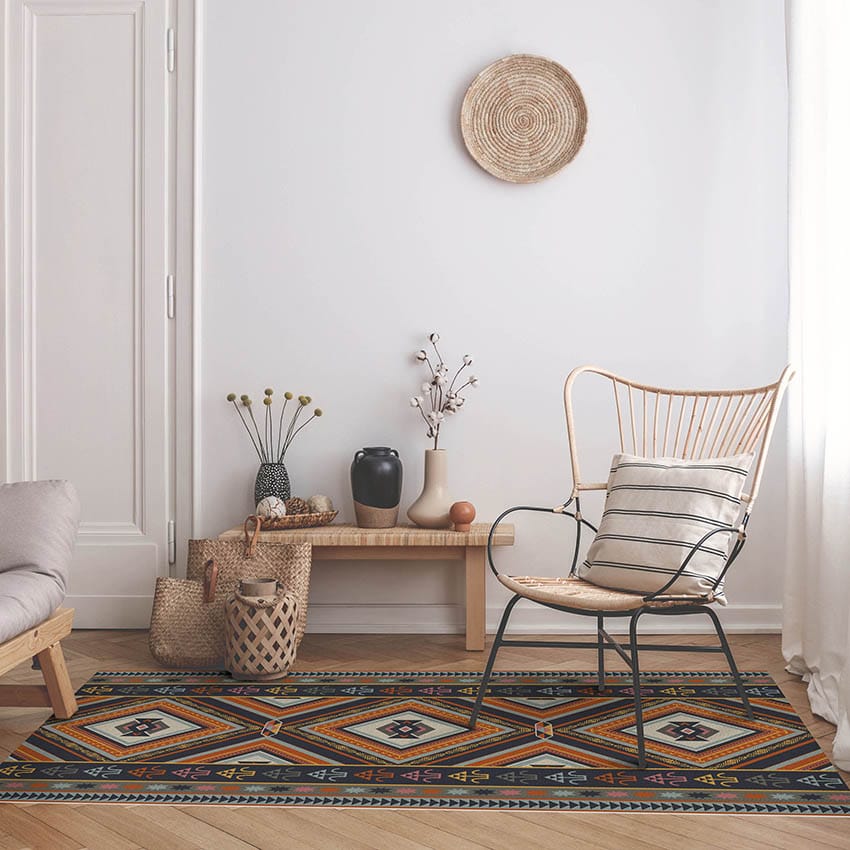 Orange vinyl mat Inspired by authenticate ethnic rugs in a small living room