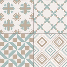 Load image into Gallery viewer, Beige patchwork vinyl mat with Spanish tile design - tile sample
