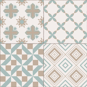 Beige patchwork vinyl mat with Spanish tile design - tile sample