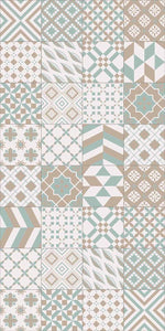 Beige patchwork vinyl mat with Spanish tile design - area mat size 3'x5'