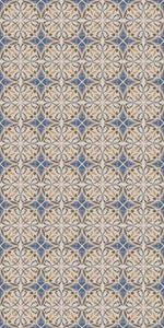 Beige and blue vinyl mat with Spanish tile design - area rug 3'x5'