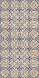 Beige and blue vinyl mat with Spanish tile design - area rug 3'x5'