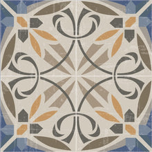 Load image into Gallery viewer, Beige and blue vinyl mat with Spanish tile design - tile sample
