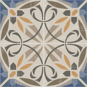 Beige and blue vinyl mat with Spanish tile design - tile sample