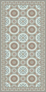 Brown and green vintage vinyl floor mat with Spanish tile - area mat 3'x5'