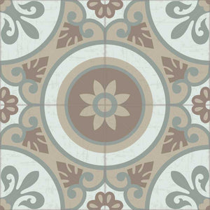 Brown and green vintage vinyl floor mat with Spanish tile - sample