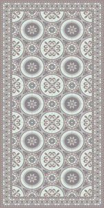 Grey vintage vinyl floor mat with Spanish tile - area mat 3'x5'