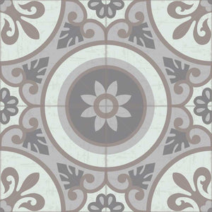Grey vintage vinyl floor mat with Spanish tile - sample